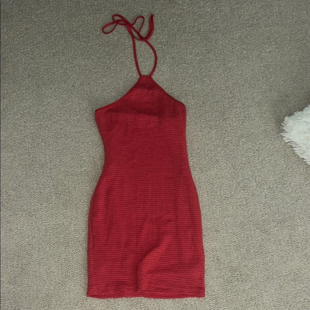 Elegant Red Halter Dress